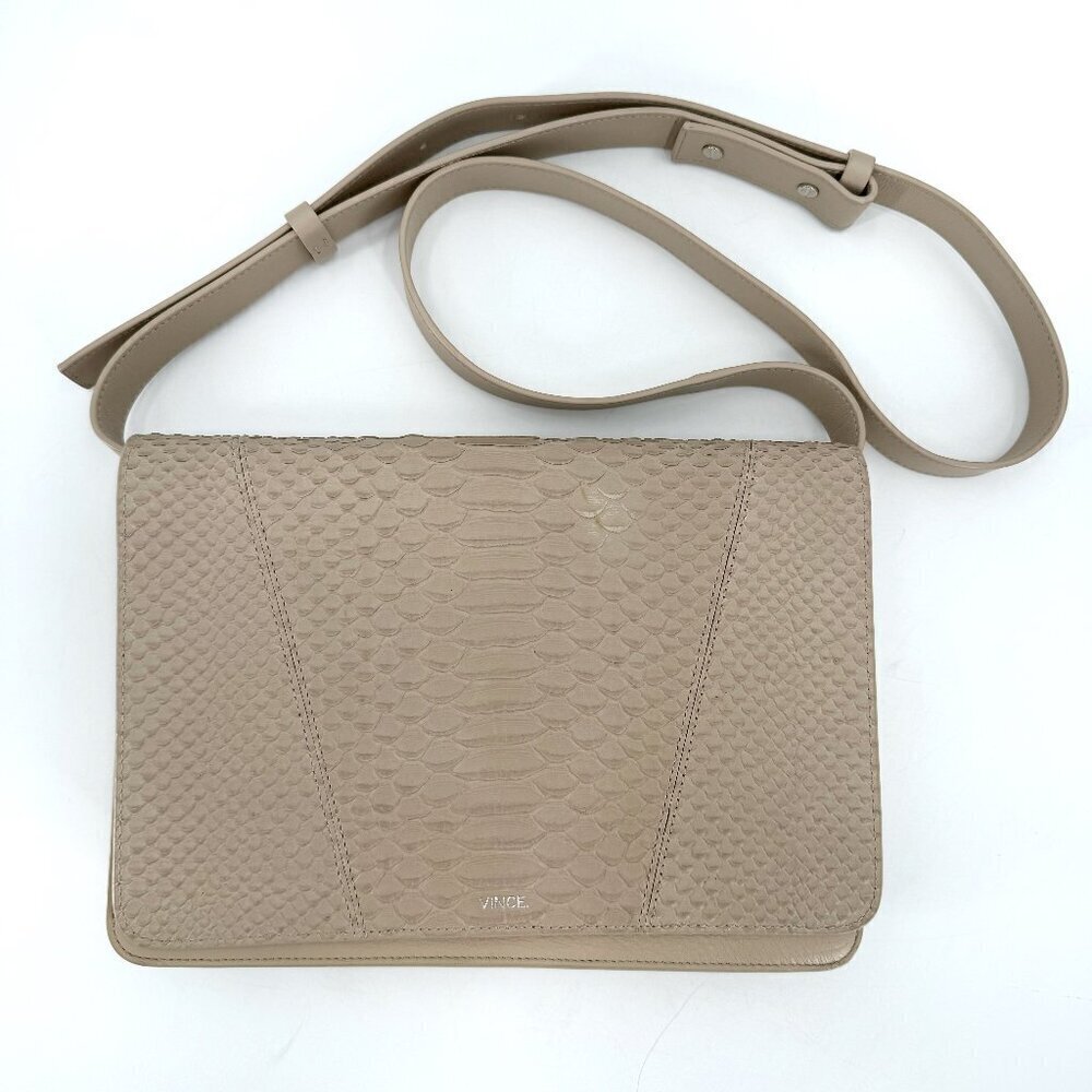 Vince Tan Python Embossed Leather Crossbody Envelope Purse Reptile Clutch Bag
